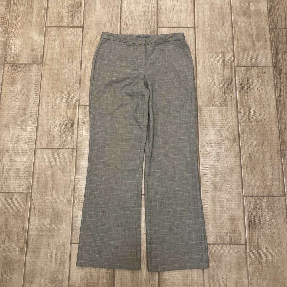 Liz Claiborne Audra Pants Women 10 Beige Wool Blend Wide Leg Plaid Trouser